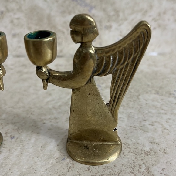 Vintage Brass Candlestick Holders Angels small - Picture 3 of 8